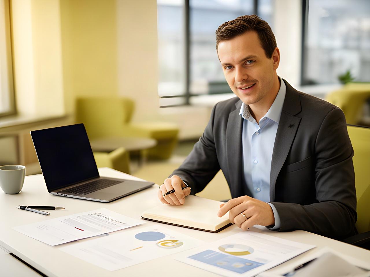 Professional candidate reviewing interview notes at a bright desk in a Dublin office