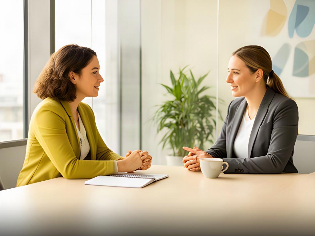 HR adviser speaking with a client at a bright meeting table in Tallaght