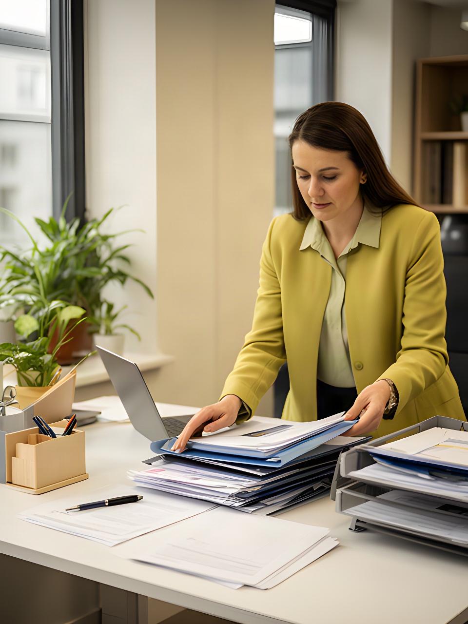HR consultant working through employee records at a desk in the Tallaght office