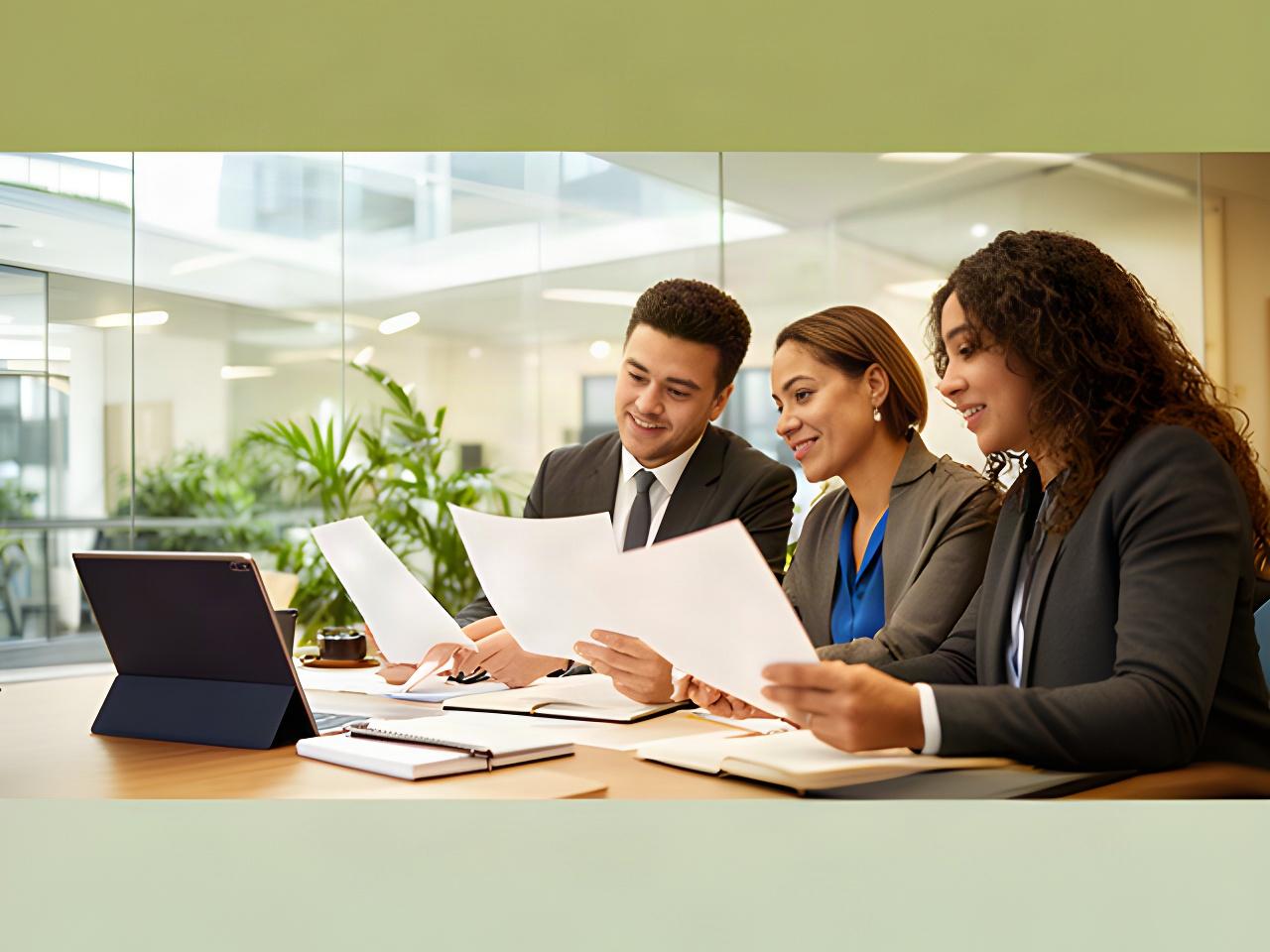 Professionals reviewing a hiring plan in a bright South Dublin office