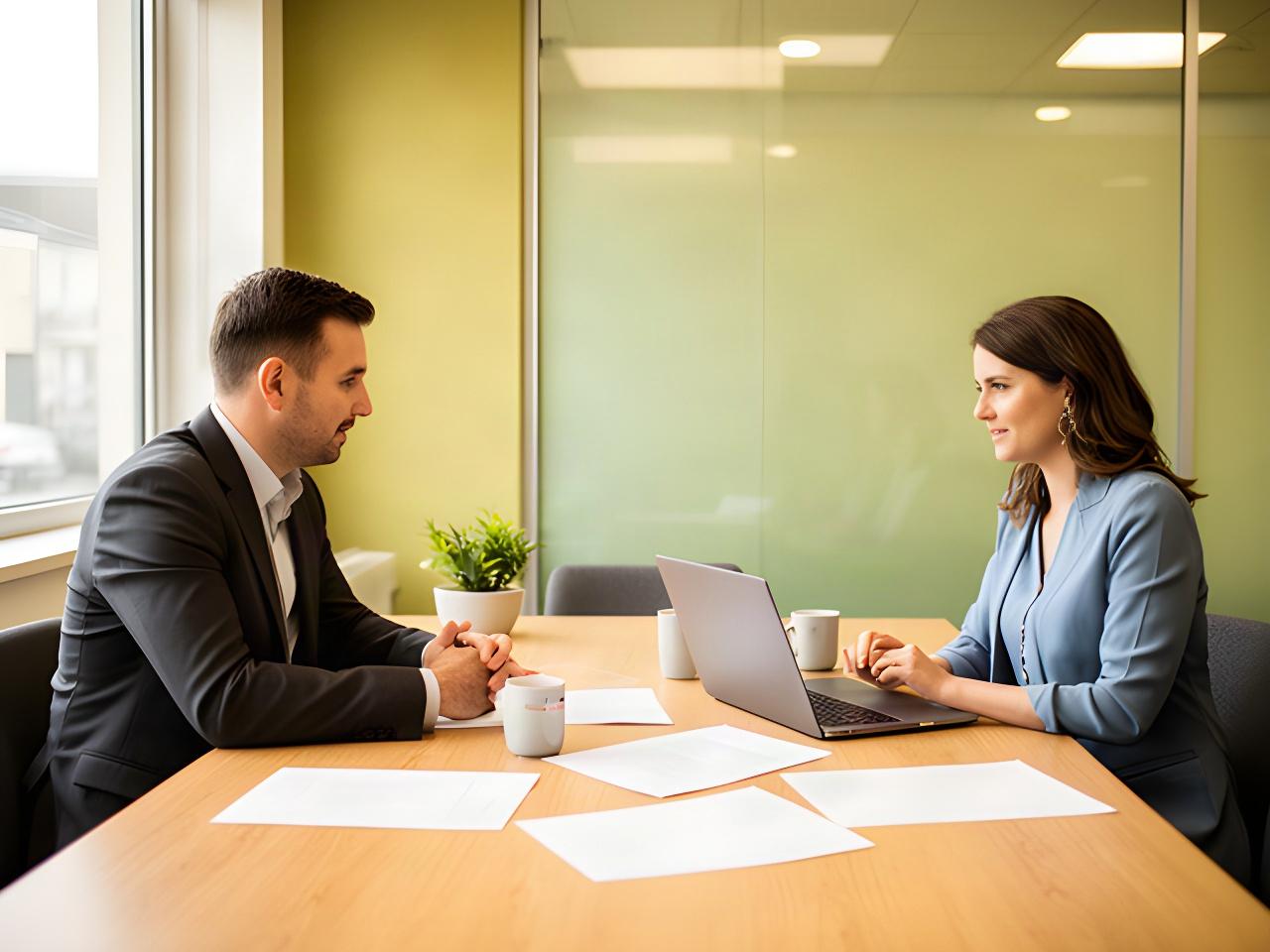 HR adviser and client discussing a recruitment brief in a Tallaght office