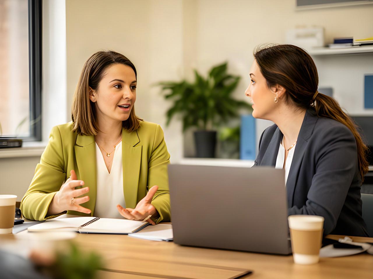 Tallaght HR consultant speaking with a colleague beside a meeting table